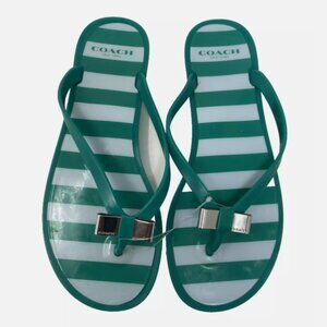 Coach Women's Landon Green-White Thong/flip Flop Sandal, Size 8.5